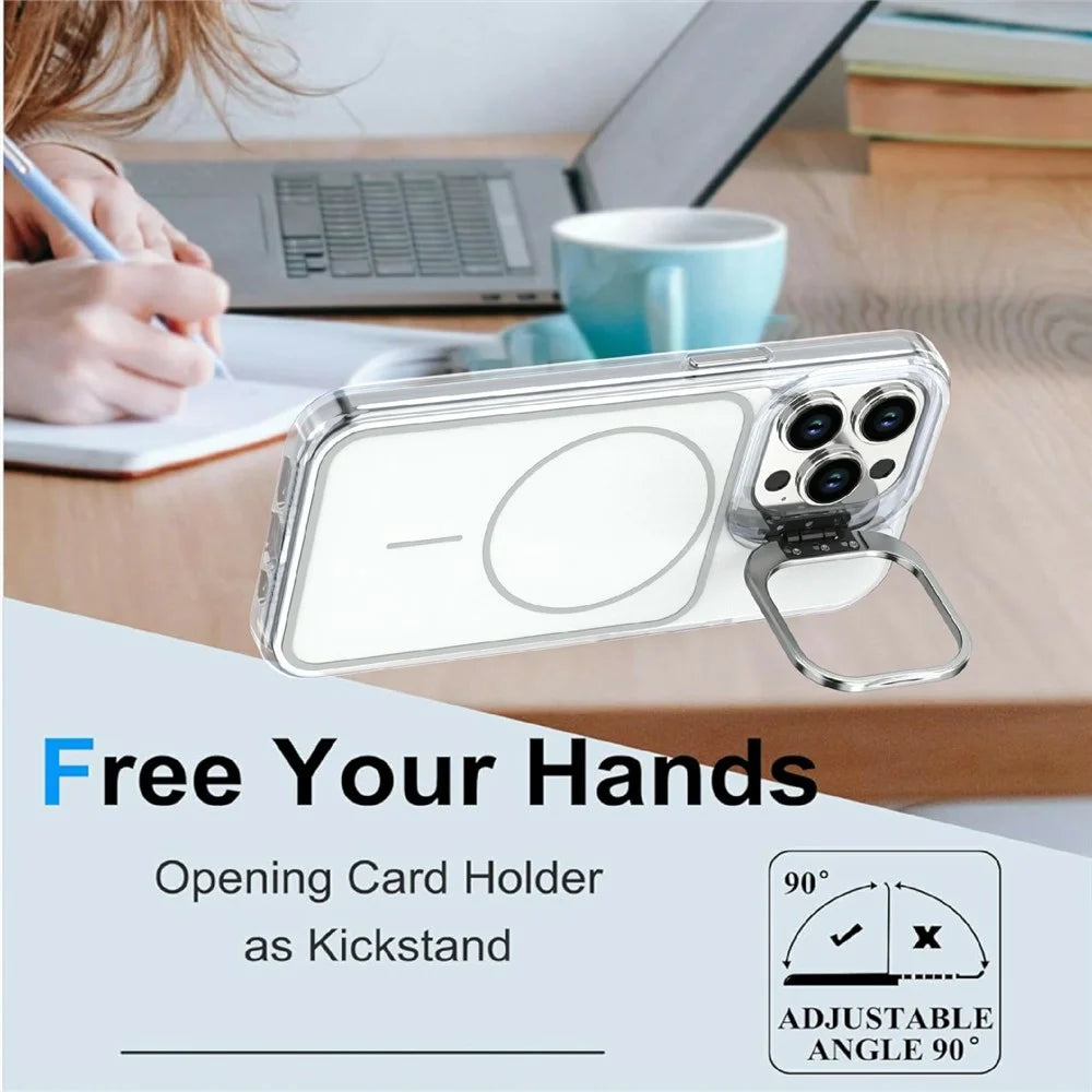 For iPhone 13 Pro Magnetic Case Matching Color Lens Kickstand TPU PC Phone Cover Compatible with MagSafe - White - 2