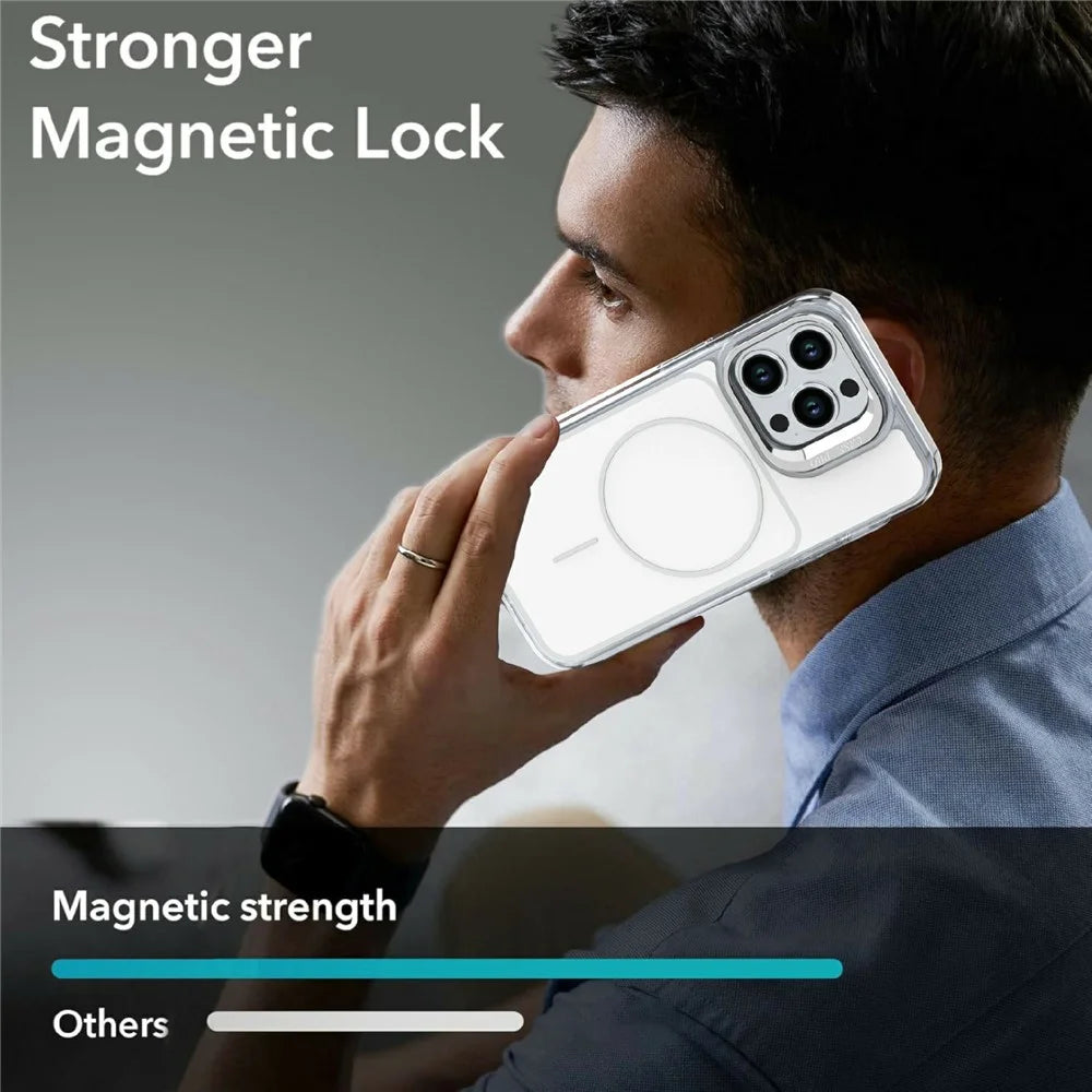 For iPhone 13 Pro Magnetic Case Matching Color Lens Kickstand TPU PC Phone Cover Compatible with MagSafe - White - 6