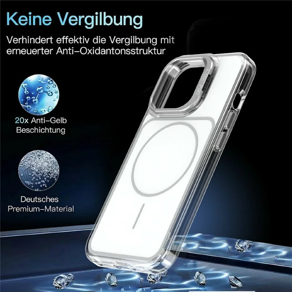 For iPhone 13 Pro Max Magnetic Case Matching Color Lens Kickstand TPU PC Phone Cover Compatible with MagSafe - White - 7