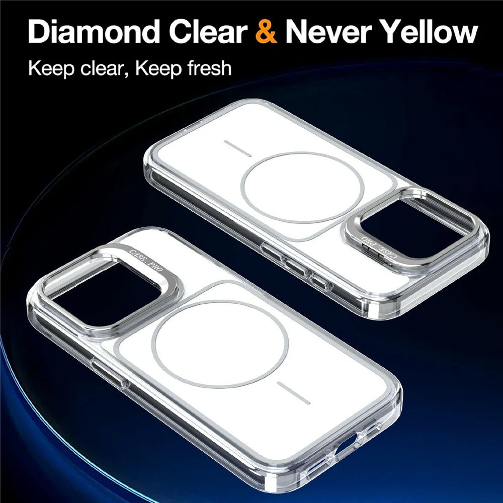 For iPhone 15 Pro Max Magnetic Case Matching Color Lens Kickstand TPU PC Phone Cover Compatible with MagSafe - White - 3