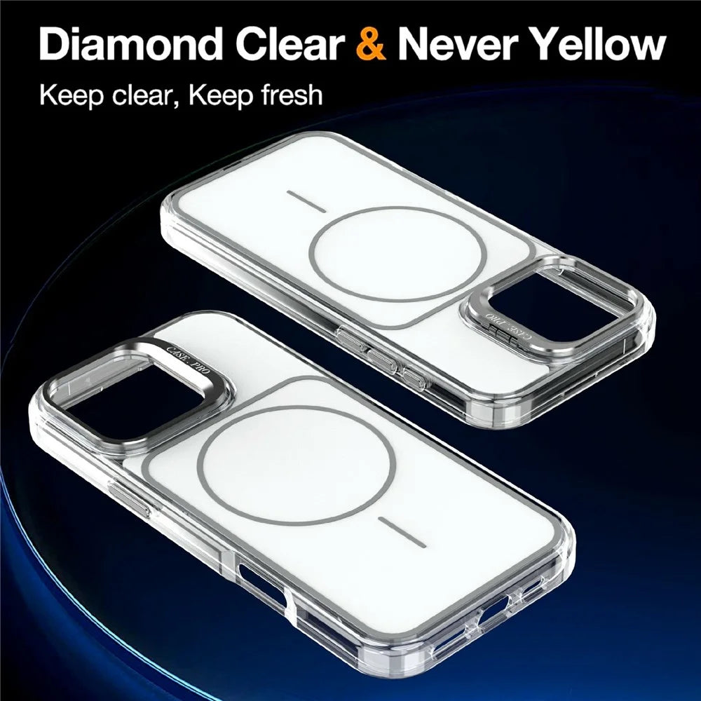 For iPhone 16 Pro Max Magnetic Case Matching Color Lens Kickstand TPU PC Phone Cover Compatible with MagSafe - White - 3