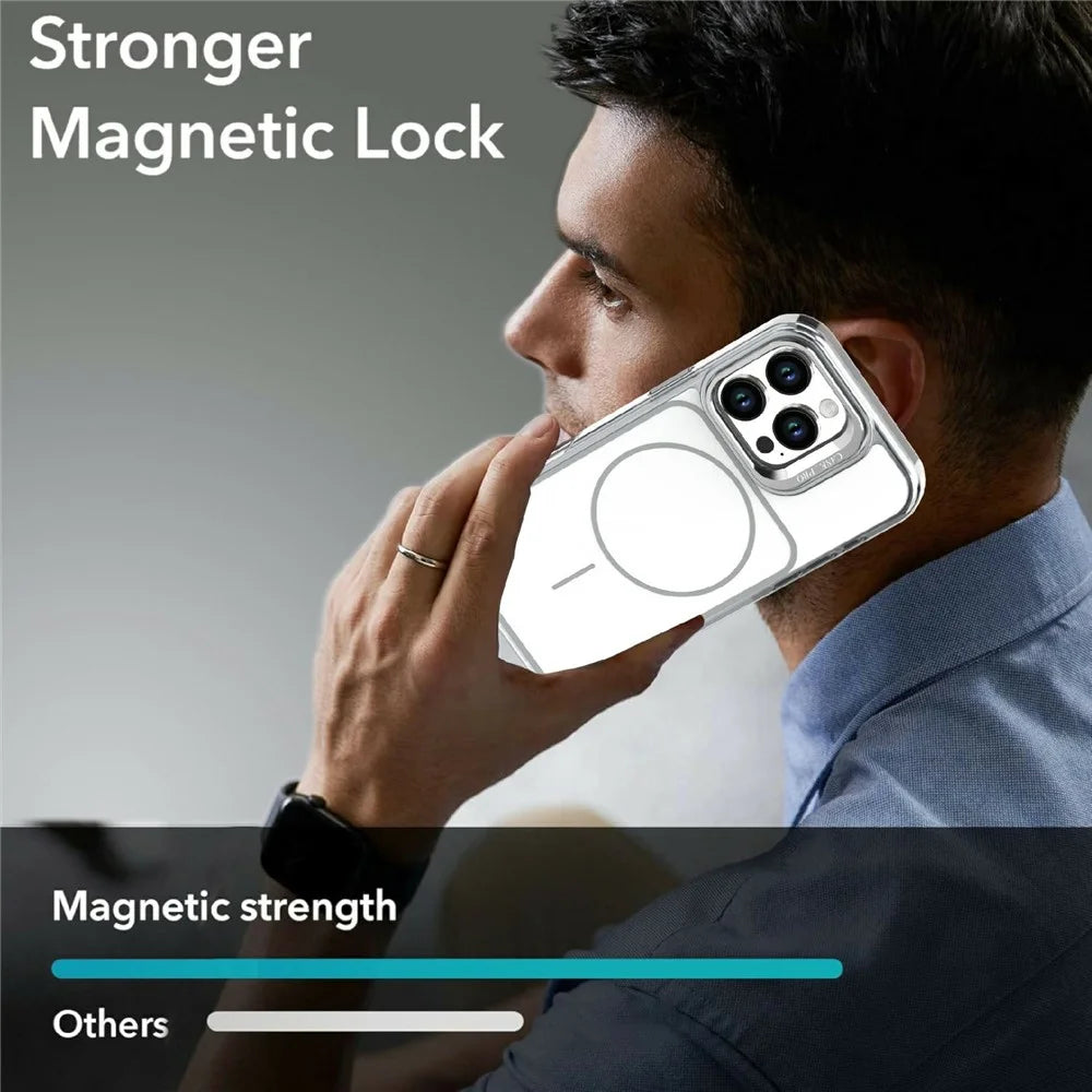 For iPhone 16 Pro Max Magnetic Case Matching Color Lens Kickstand TPU PC Phone Cover Compatible with MagSafe - White - 6