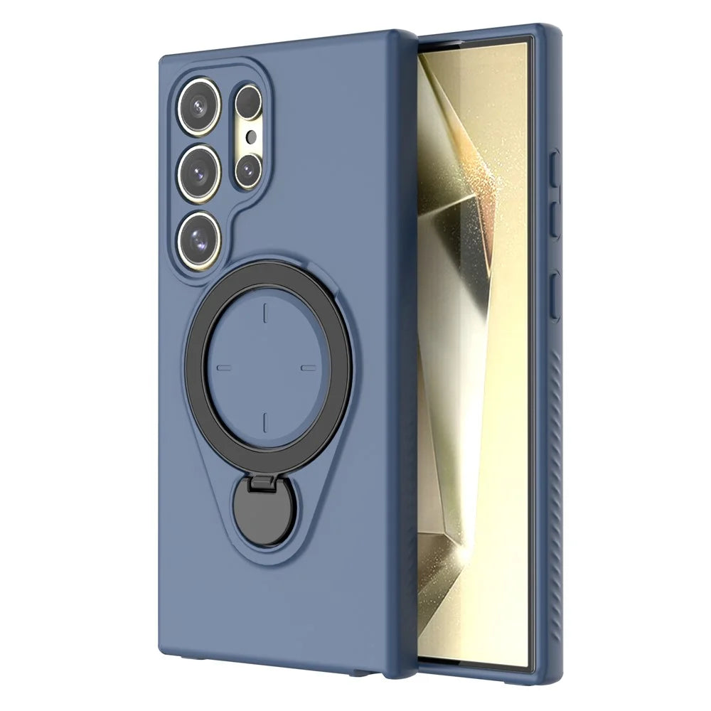 For Samsung Galaxy S24 Ultra Magnetic Case Rotating Kickstand TPU PC Phone Cover - Blue - 4