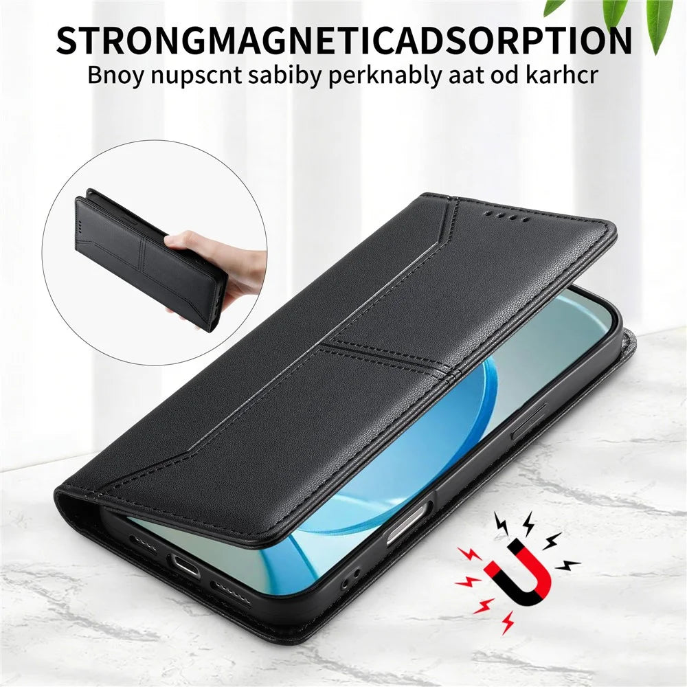 For Samsung Galaxy S25 Edge Wallet Stand Case Line Splicing TPU PU Leather Phone Cover - Black - 4