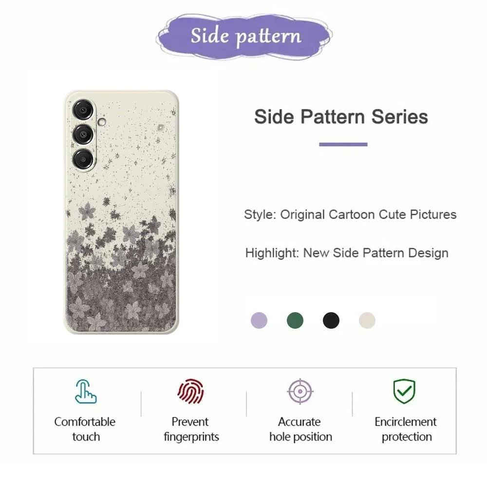 For Samsung Galaxy A57 5G Case Grey Flowers Pattern Printing Straight Edge TPU Phone Back Cover - Beige - 2