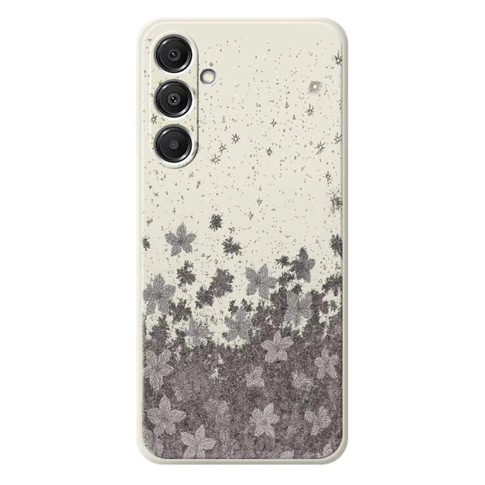 For Samsung Galaxy S26+ Case Grey Flowers Pattern Printing Straight Edge TPU Phone Back Cover - Beige - 1