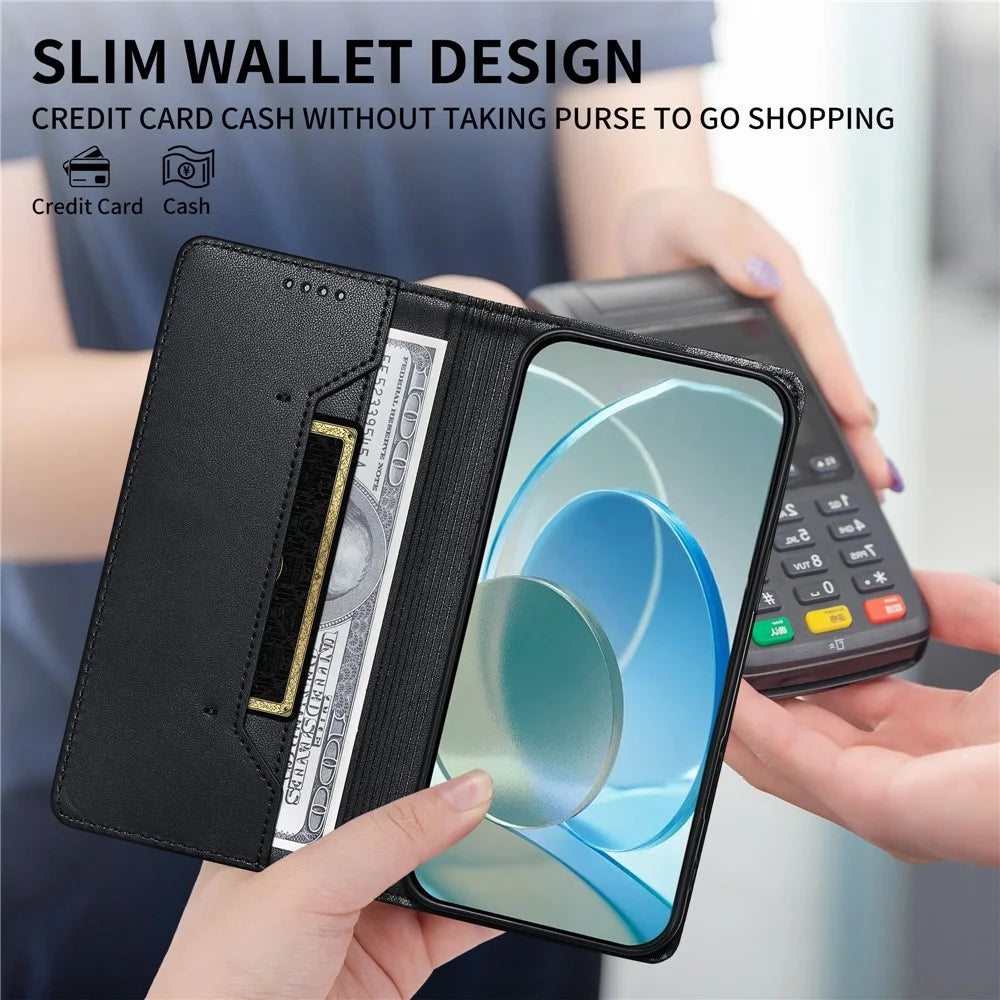 Phone Case For Samsung Galaxy A18 5G / A18 4G / A17 5G / A17 4G Wallet Stand Line Splicing TPU PU Leather Phone Cover - Black - 6