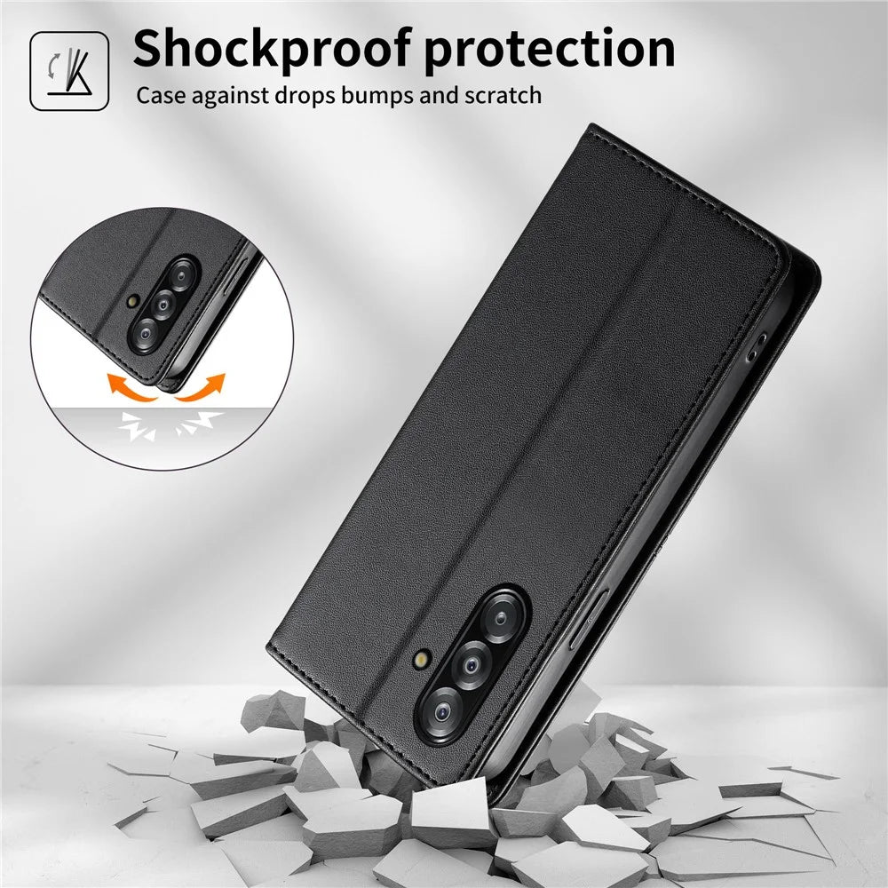 Phone Case For Samsung Galaxy A18 5G / A18 4G / A17 5G / A17 4G Wallet Stand Line Splicing TPU PU Leather Phone Cover - Black - 7