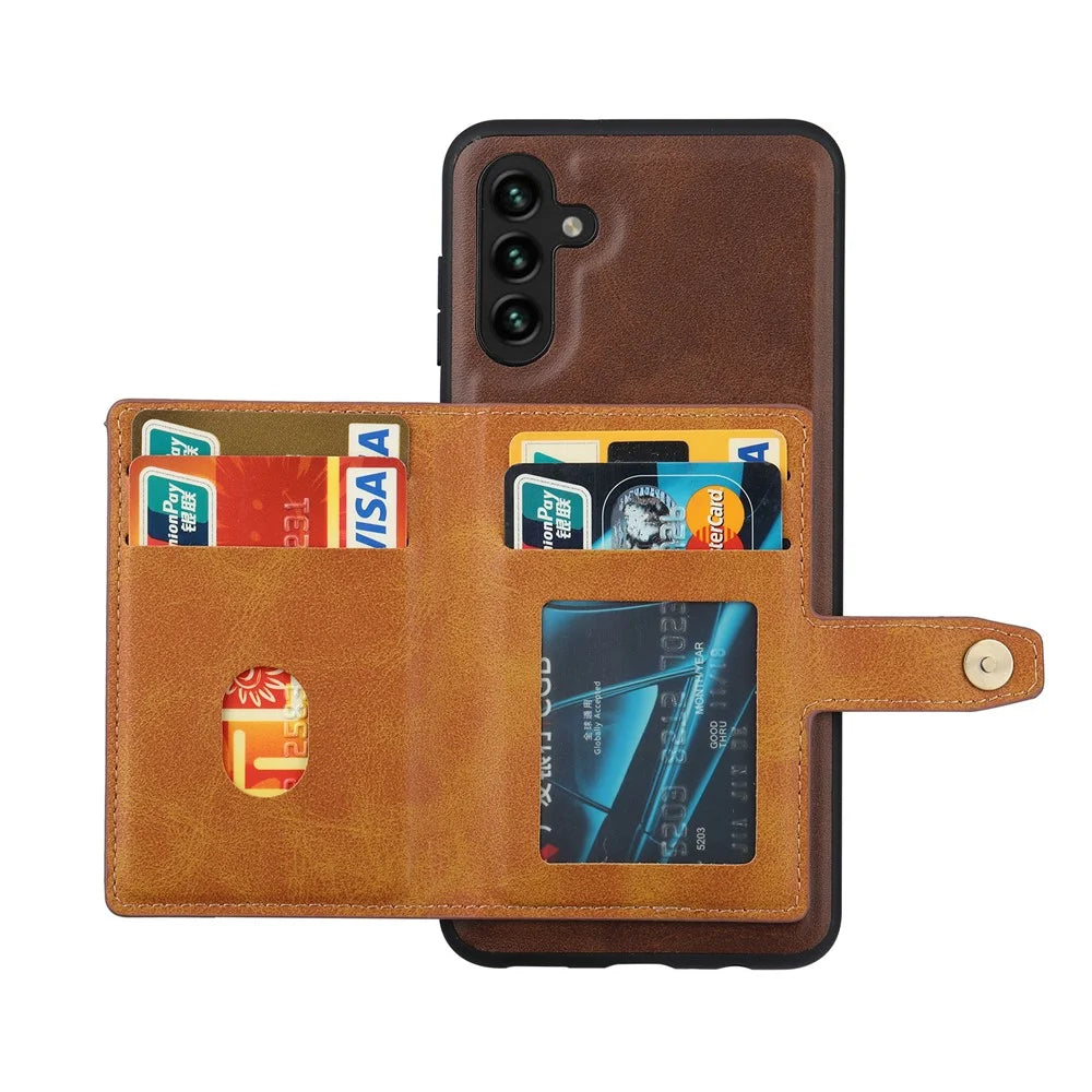 For Samsung Galaxy S26 Case Calf Texture Card Holder PU Leather + TPU Kicsktand Phone Cover - Black - 2