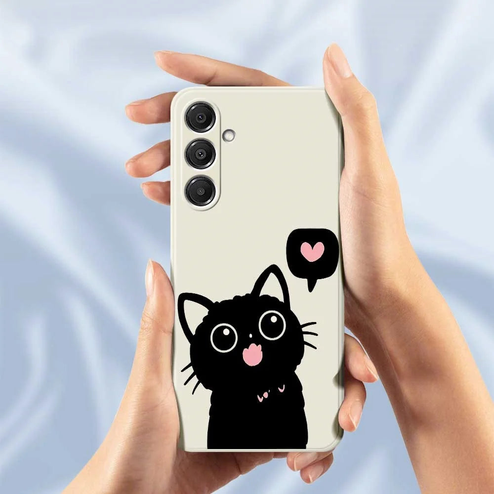 For Samsung Galaxy S26 Case Love Black Cat Pattern Printing Straight Edge TPU Phone Back Cover - Beige - 6