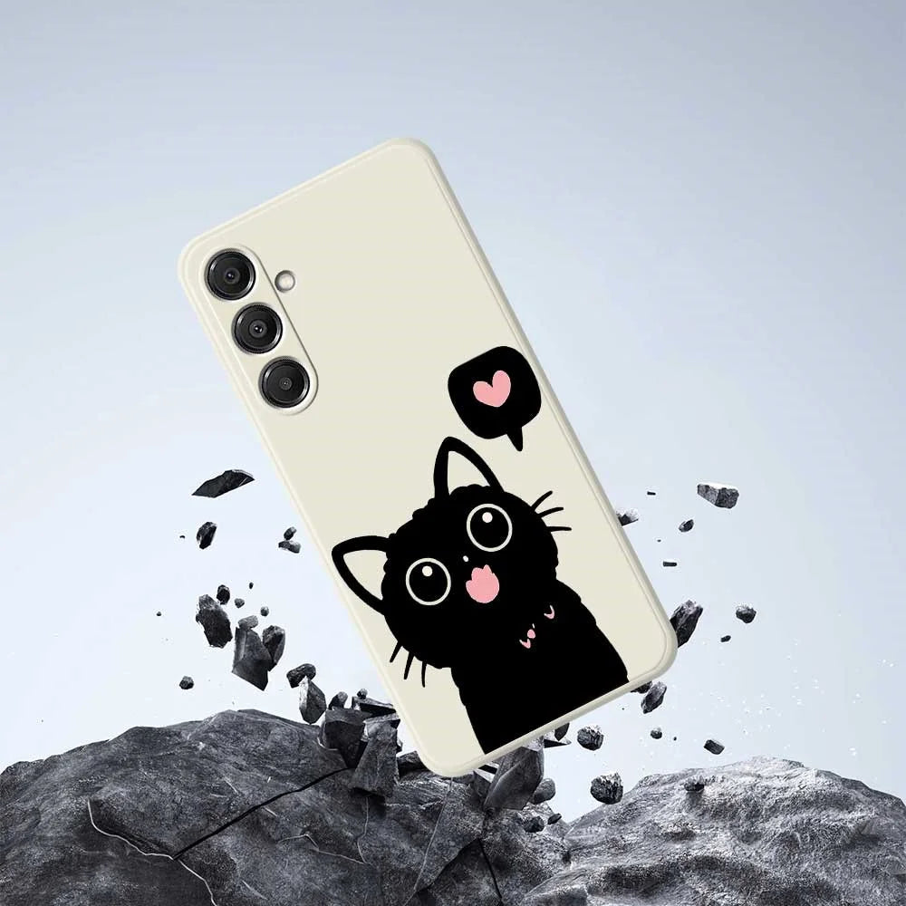 For Samsung Galaxy S26 Case Love Black Cat Pattern Printing Straight Edge TPU Phone Back Cover - Beige - 7