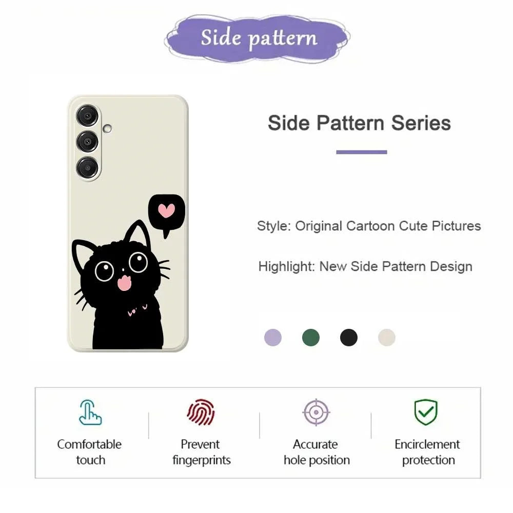 For Samsung Galaxy S26+ Case Love Black Cat Pattern Printing Straight Edge TPU Phone Back Cover - Beige - 2