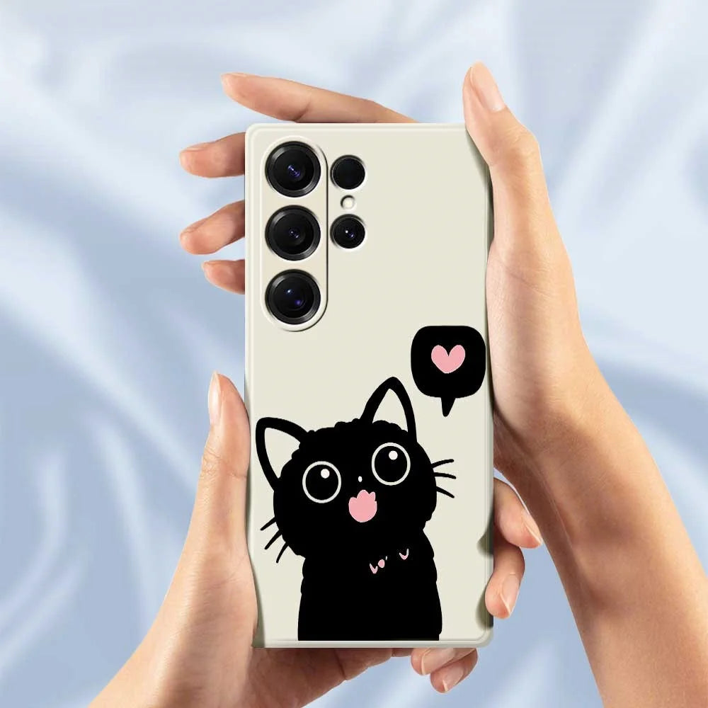 For Samsung Galaxy S26 Ultra Case Love Black Cat Pattern Printing Straight Edge TPU Phone Back Cover - Beige - 6