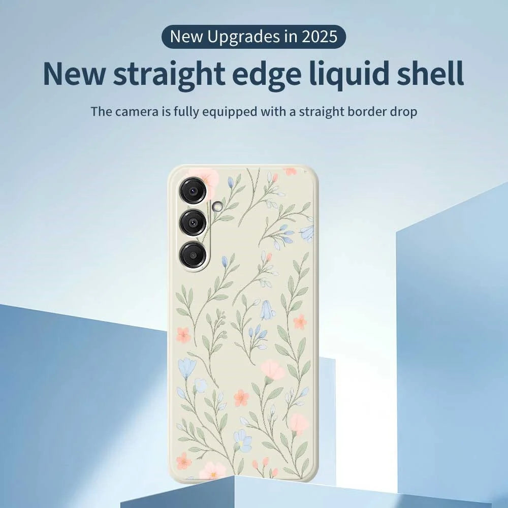 For Samsung Galaxy A57 5G Case Pink Blue Flowers Pattern Printing Straight Edge TPU Phone Back Cover - Beige - 3