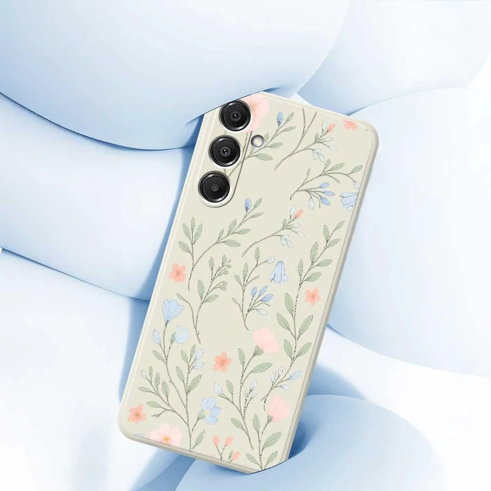 For Samsung Galaxy A57 5G Case Pink Blue Flowers Pattern Printing Straight Edge TPU Phone Back Cover - Beige - 5