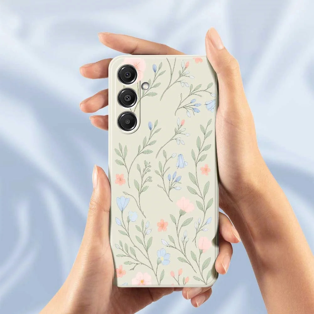 For Samsung Galaxy A57 5G Case Pink Blue Flowers Pattern Printing Straight Edge TPU Phone Back Cover - Beige - 6