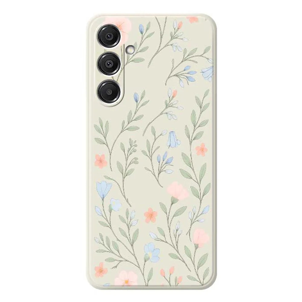 For Samsung Galaxy S26+ Case Pink Blue Flowers Pattern Printing Straight Edge TPU Phone Back Cover - Beige - 1