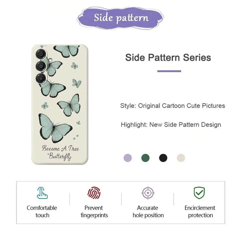 For Samsung Galaxy S26 Case Green Butterfly Pattern Printing Straight Edge TPU Phone Back Cover - Beige - 2