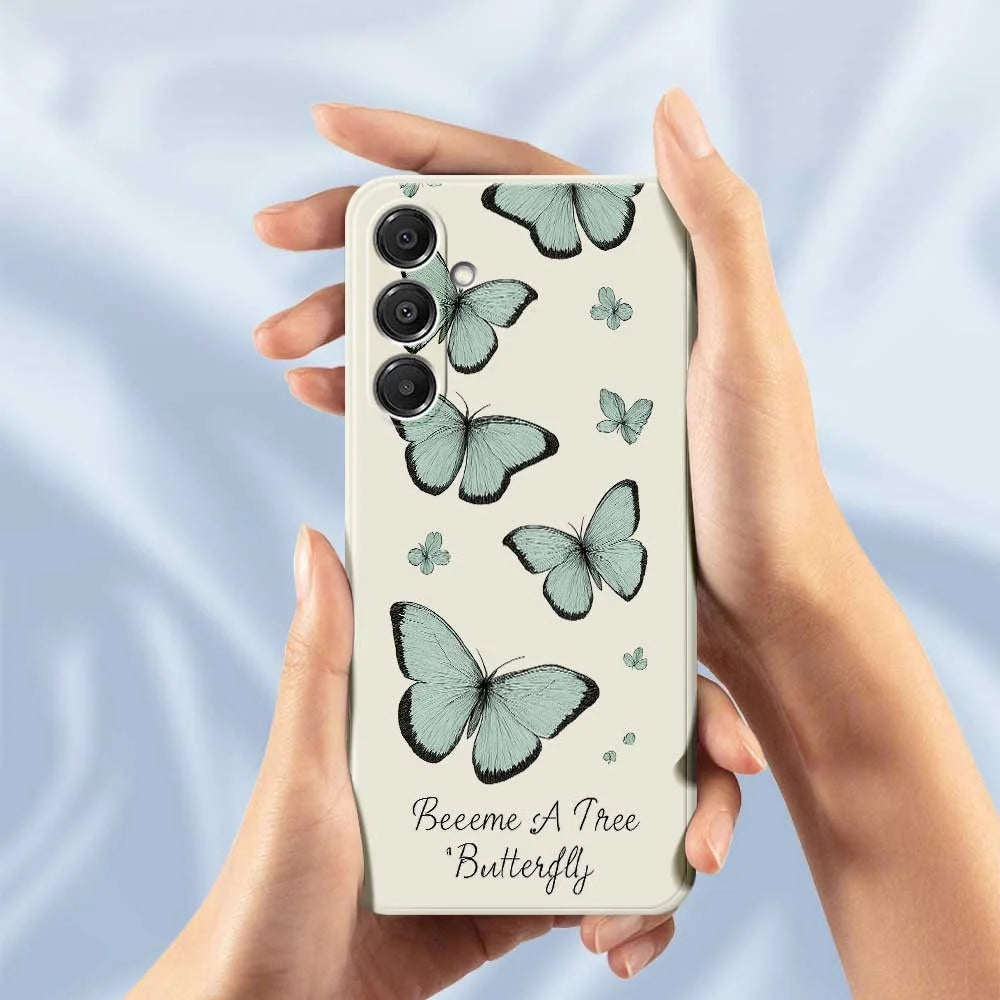 For Samsung Galaxy S26 Case Green Butterfly Pattern Printing Straight Edge TPU Phone Back Cover - Beige - 6