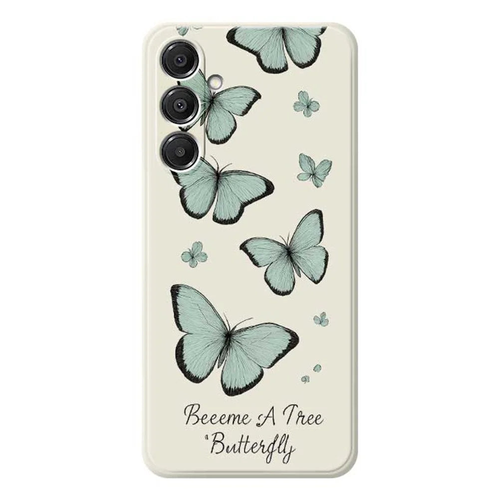 For Samsung Galaxy S26+ Case Green Butterfly Pattern Printing Straight Edge TPU Phone Back Cover - Beige - 1
