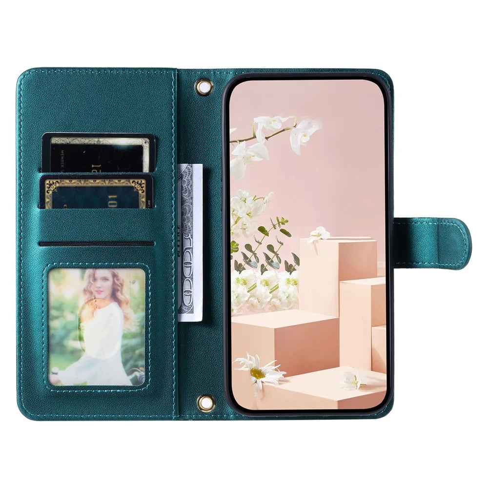 For Samsung Galaxy S26 Case Wallet Rhombus Grid PU Leather Phone Cover with Shoulder Strap  /  Wrist Strap - Green - 2