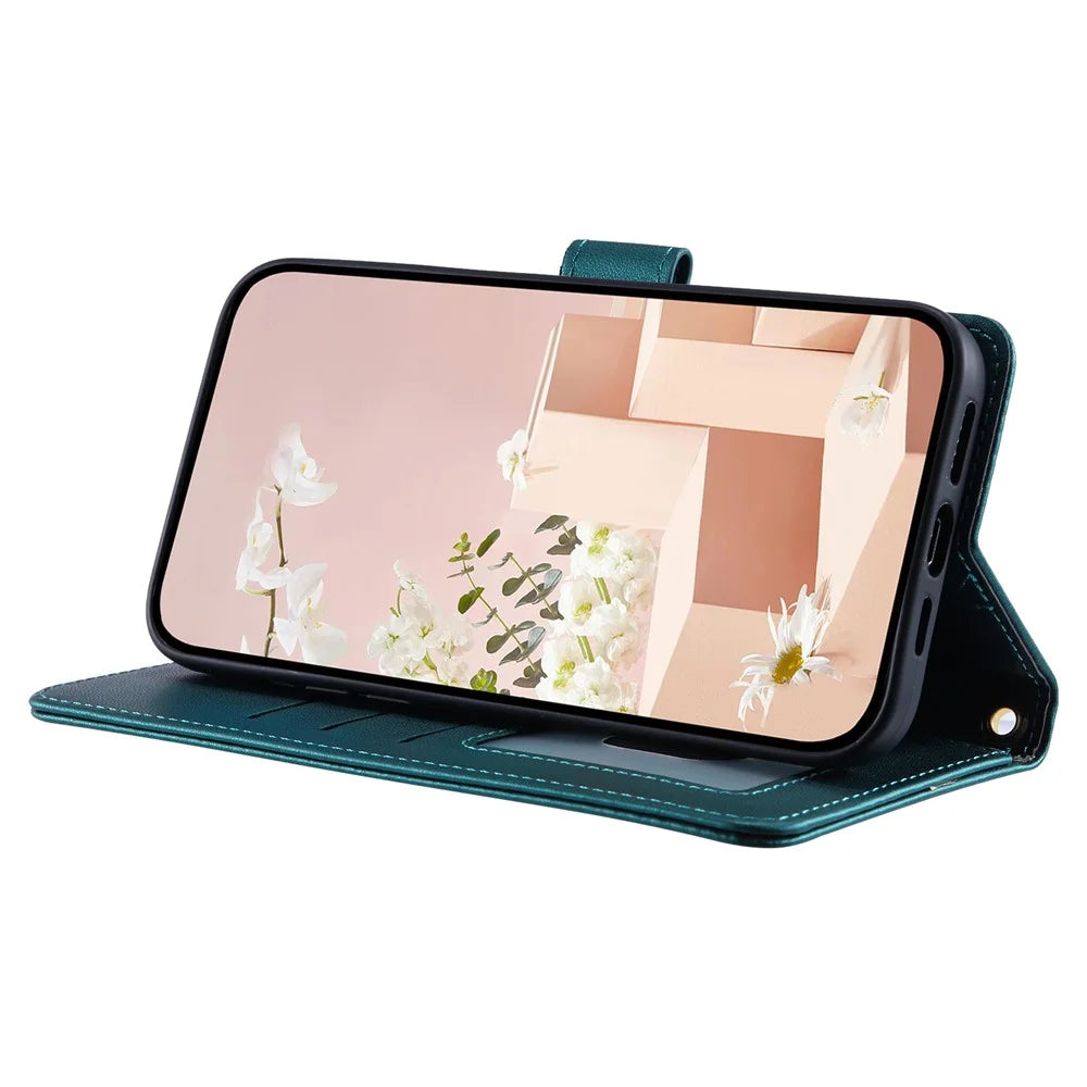 For Samsung Galaxy S26 Case Wallet Rhombus Grid PU Leather Phone Cover with Shoulder Strap  /  Wrist Strap - Green - 4