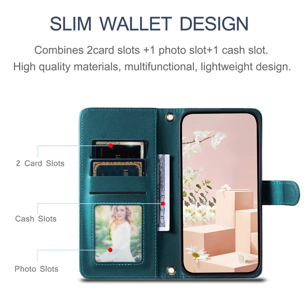 For Samsung Galaxy S26 Case Wallet Rhombus Grid PU Leather Phone Cover with Shoulder Strap  /  Wrist Strap - Green - 6