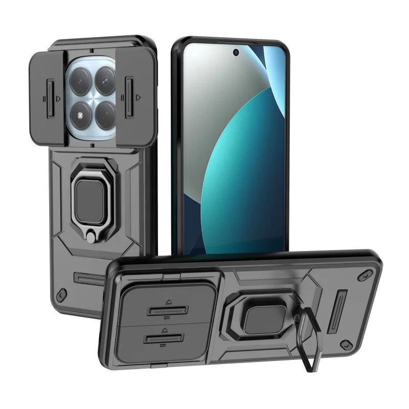 WANLONFENG For Xiaomi Redmi Note 15 Pro 4G (Global) Case  ZDX Series PC TPU Kickstand Phone Back Case with Lens Cover + Tempered Glass - Black - 3