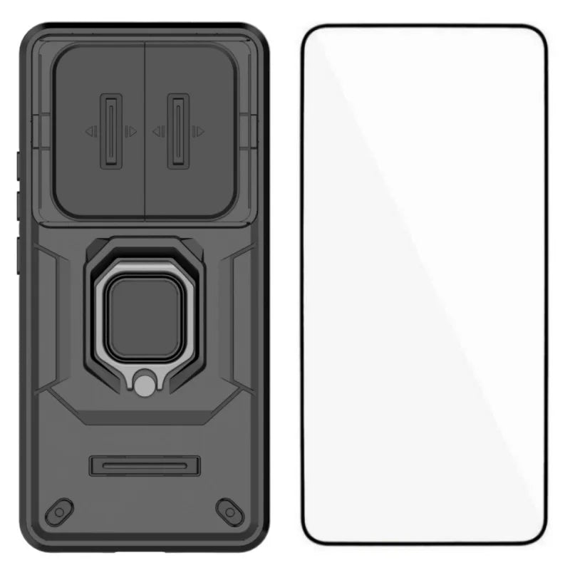WANLONFENG For Xiaomi Poco M8 Pro 5G / Xiaomi Redmi Note 15 Pro+ 5G (Global) Case  ZDX Series PC TPU Kickstand Phone Back Case with Lens Cover + Tempered Glass - Black - 1