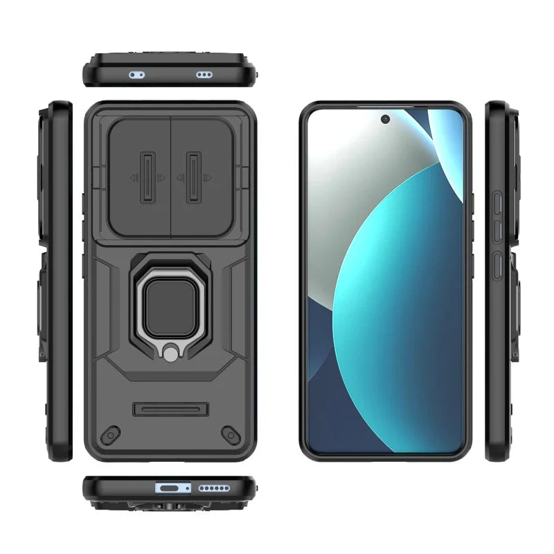 WANLONFENG For Xiaomi Poco M8 Pro 5G / Xiaomi Redmi Note 15 Pro+ 5G (Global) Case  ZDX Series PC TPU Kickstand Phone Back Case with Lens Cover + Tempered Glass - Black - 2