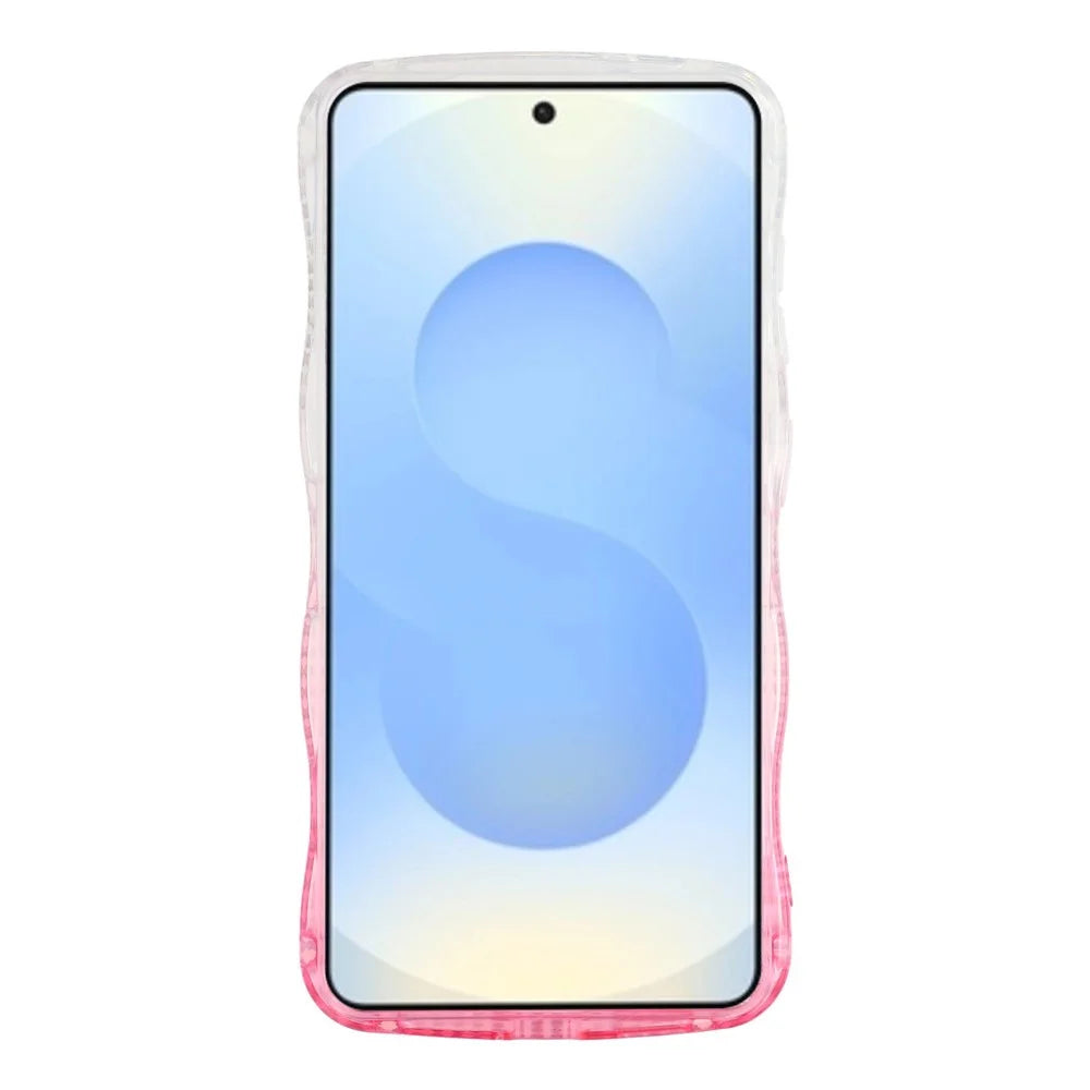 For Samsung Galaxy S26 Case Rhinestone Decor Wave Frame TPU Phone Cover with Leopard Print Glitter Card  /  Lens Film - Gradient Pink - 2