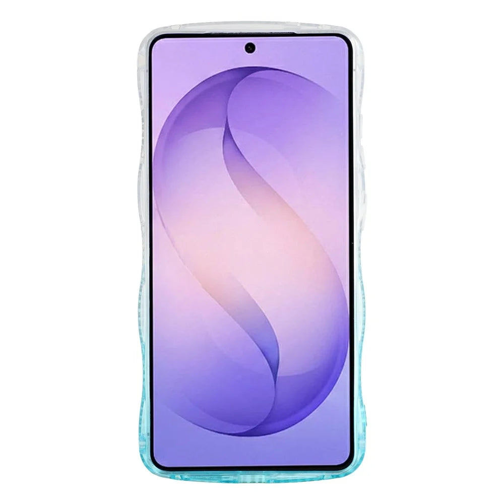 For Samsung Galaxy S26 Ultra Case Glitter Epoxy Design TPU Phone Cover with Sparkly Rhinestone Decor Wave Frame - Gradient Blue - 3