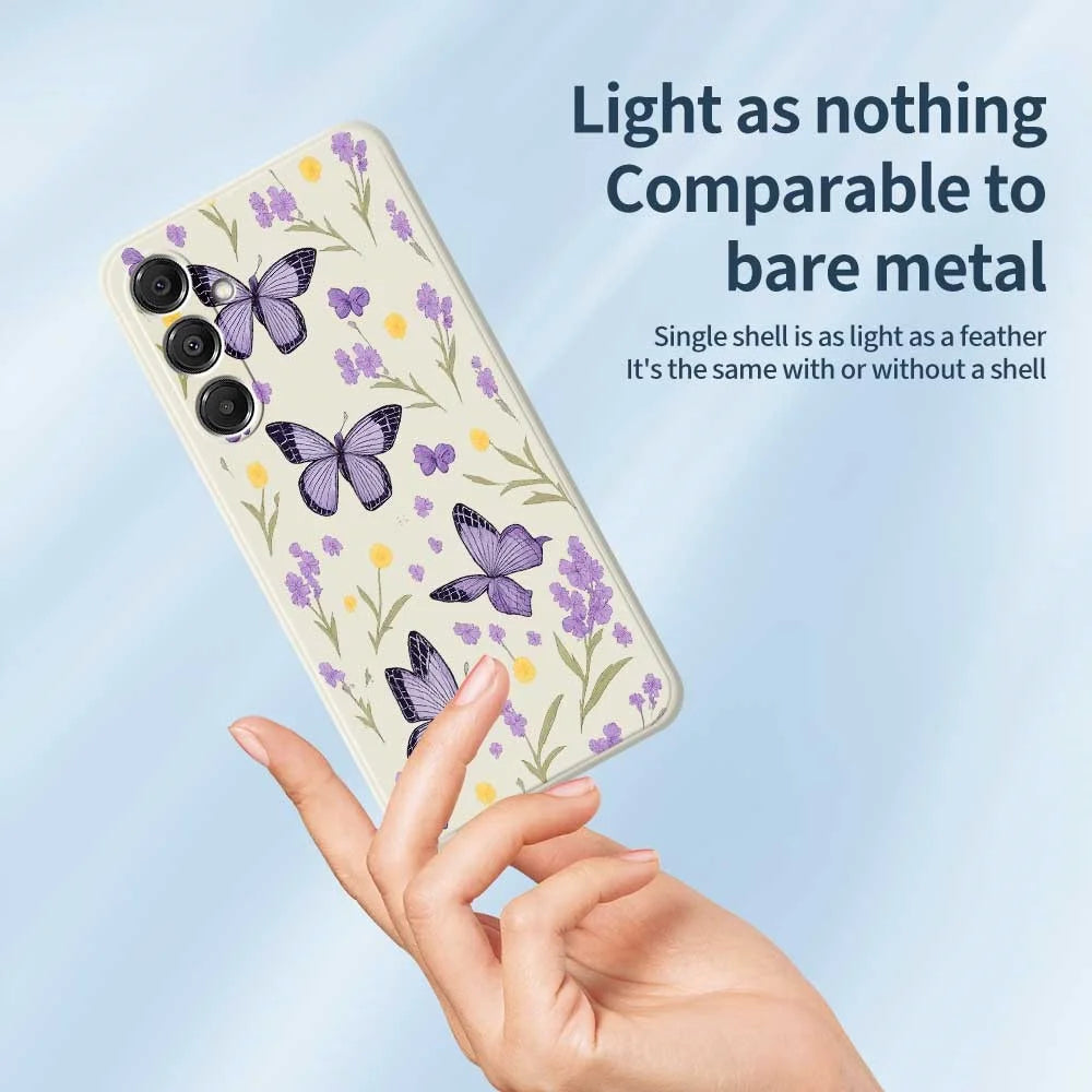 For Samsung Galaxy A57 5G Case Purple Butterflies Pattern Printing Straight Edge TPU Phone Back Cover - Beige - 4