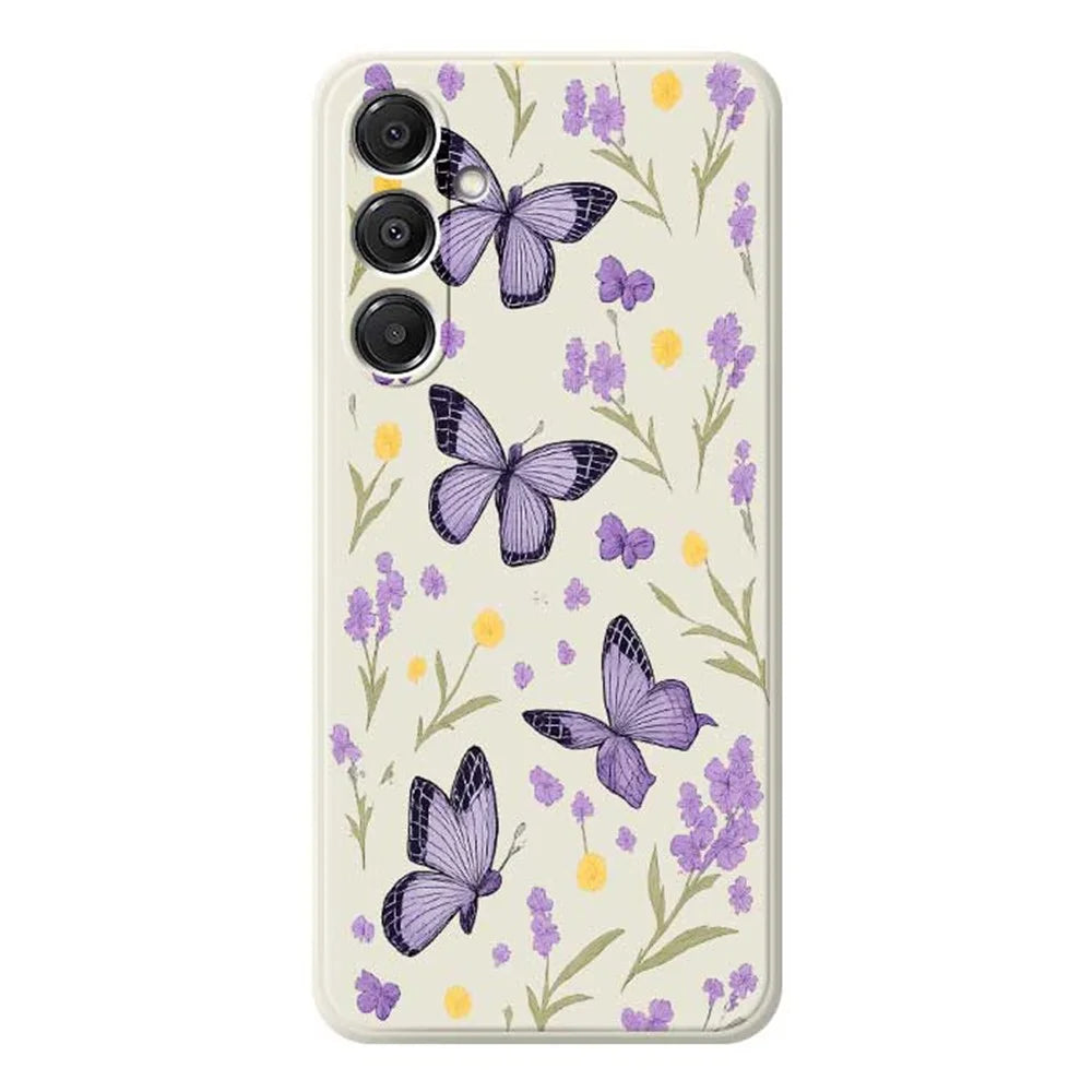 For Samsung Galaxy S26+ Case Purple Butterflies Pattern Printing Straight Edge TPU Phone Back Cover - Beige - 1