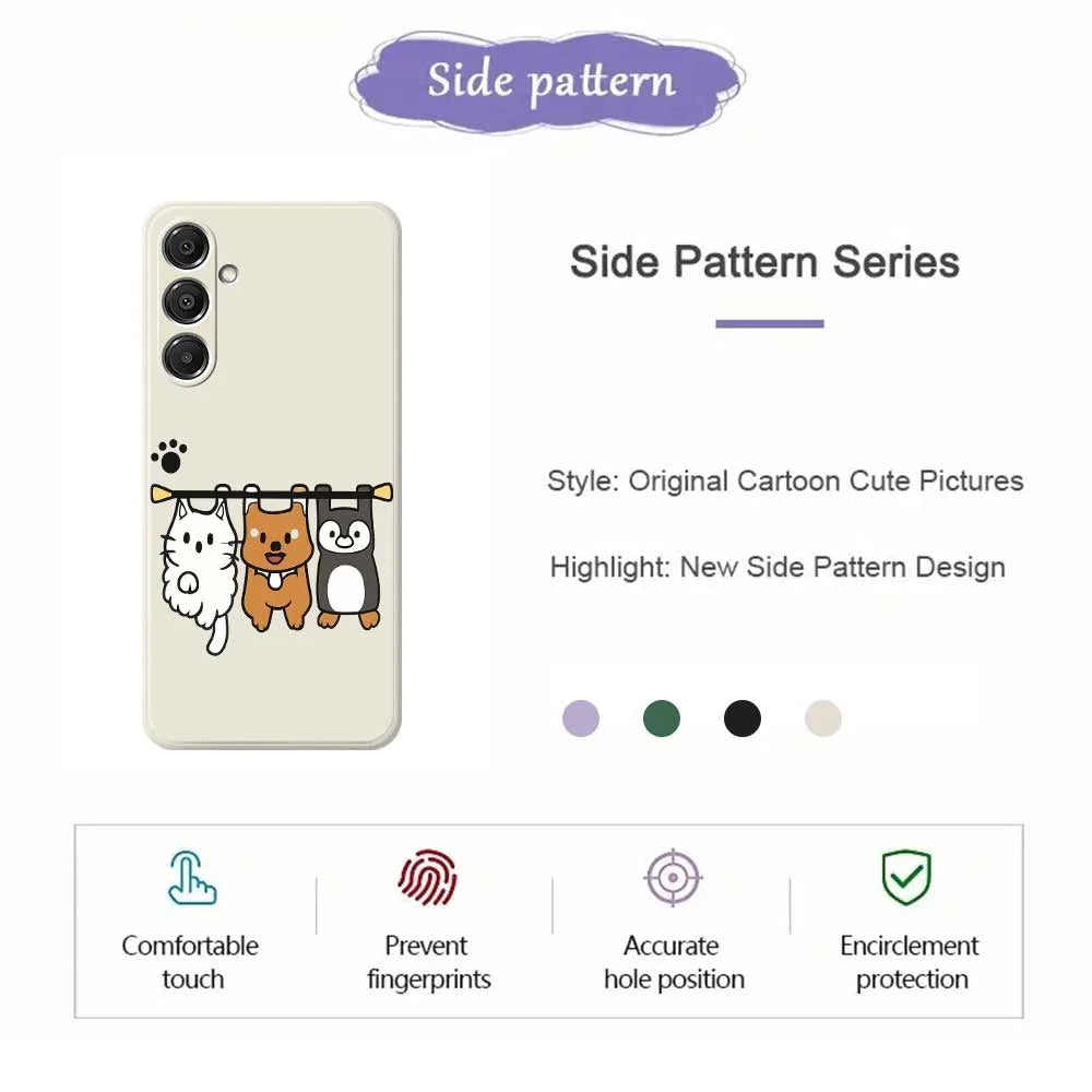 For Samsung Galaxy A37 5G Case Three Animal Dolls Pattern Printing Straight Edge TPU Phone Back Cover - Beige - 2
