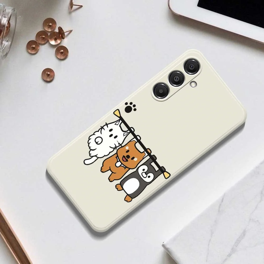 For Samsung Galaxy A37 5G Case Three Animal Dolls Pattern Printing Straight Edge TPU Phone Back Cover - Beige - 7