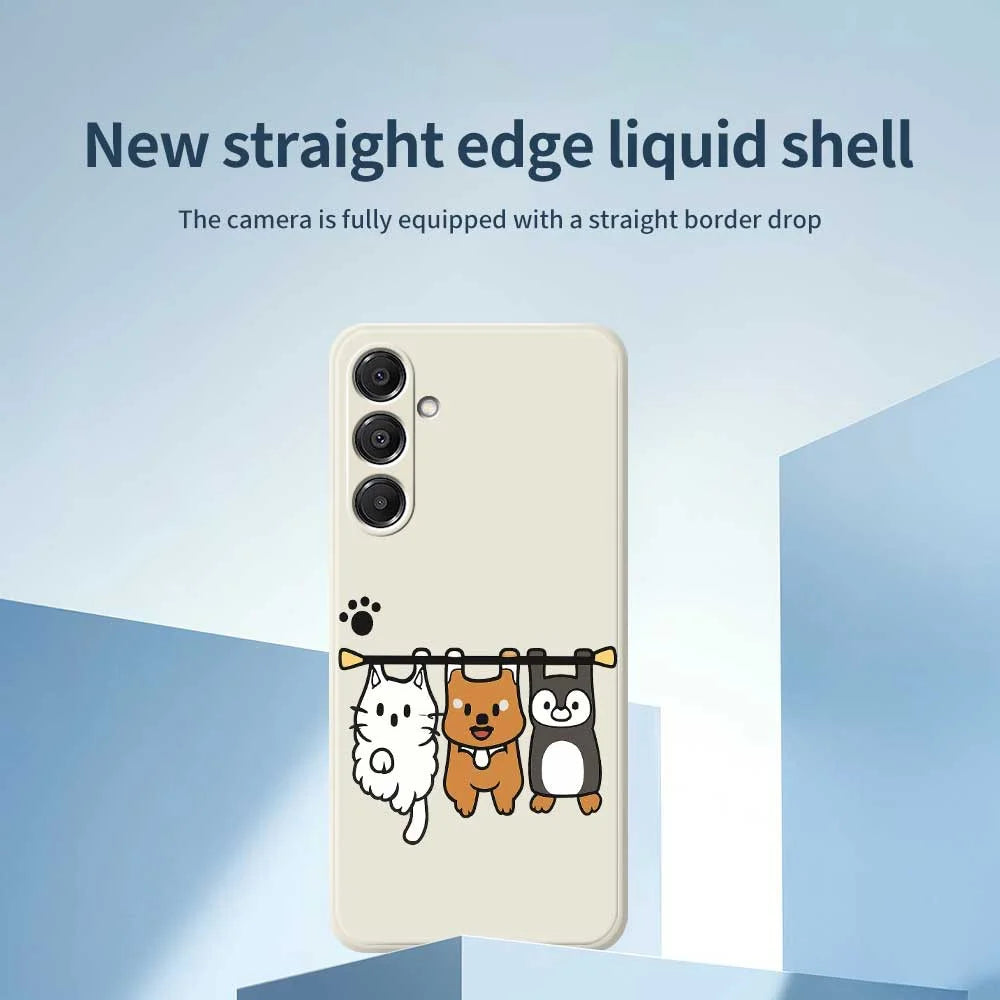 For Samsung Galaxy S26 Case Three Animal Dolls Pattern Printing Straight Edge TPU Phone Back Cover - Beige - 3
