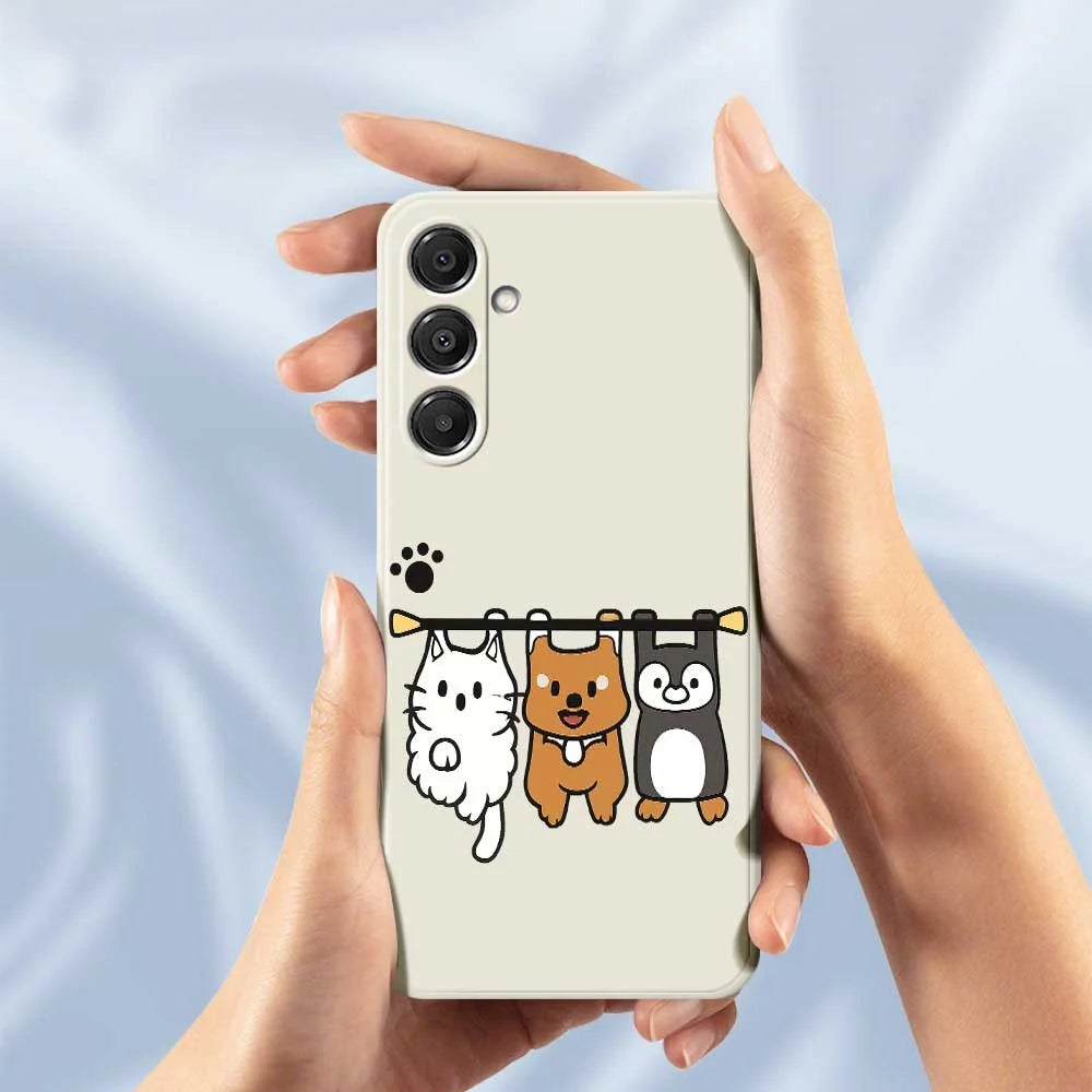 For Samsung Galaxy S26 Case Three Animal Dolls Pattern Printing Straight Edge TPU Phone Back Cover - Beige - 5