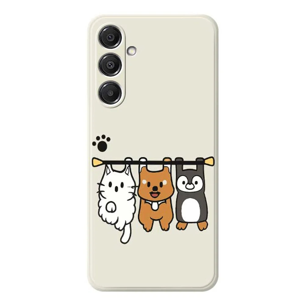 For Samsung Galaxy S26+ Case Three Animal Dolls Pattern Printing Straight Edge TPU Phone Back Cover - Beige - 1