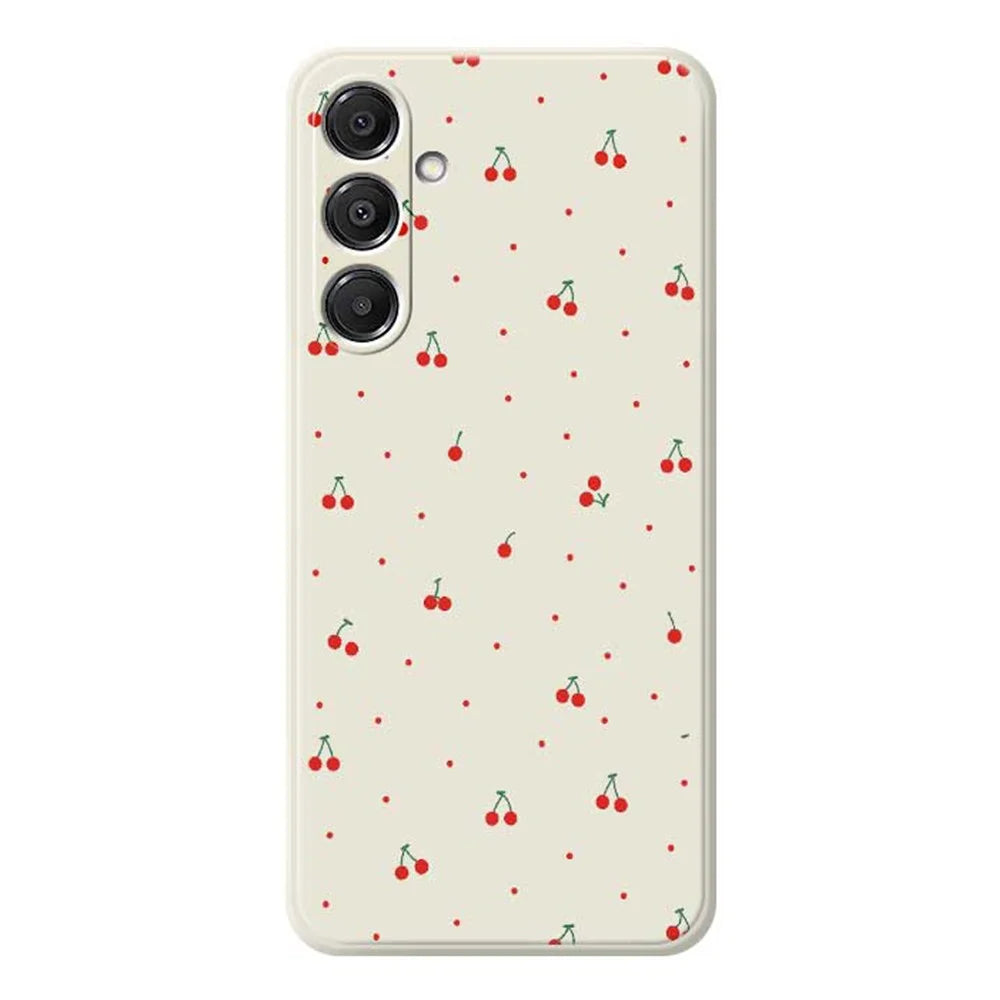For Samsung Galaxy S26 Case Red Cherry Pattern Printing Straight Edge TPU Phone Back Cover - Beige - 1