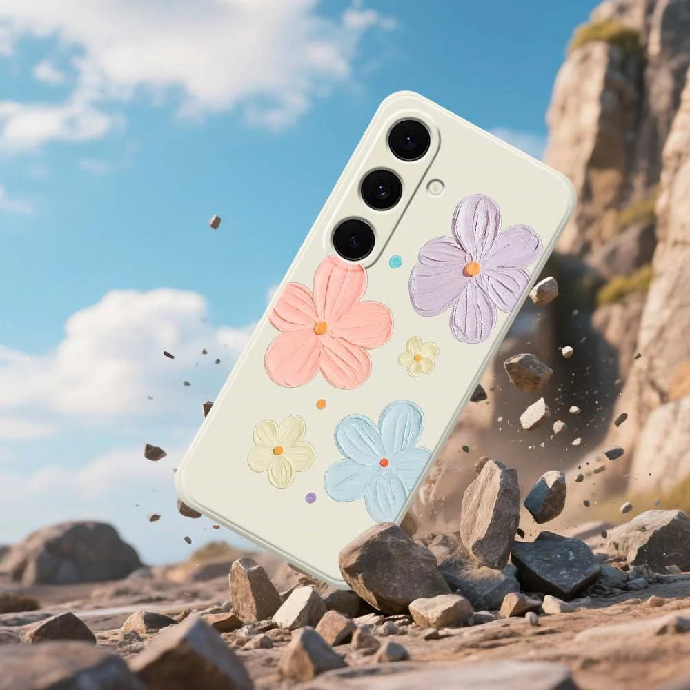 For Samsung Galaxy A57 5G Case Four Color Flowers Pattern Printing Straight Edge TPU Phone Back Cover - Beige - 6