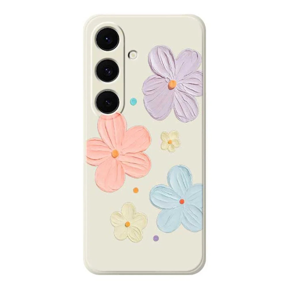 For Samsung Galaxy S26+ Case Four Color Flowers Pattern Printing Straight Edge TPU Phone Back Cover - Beige - 1