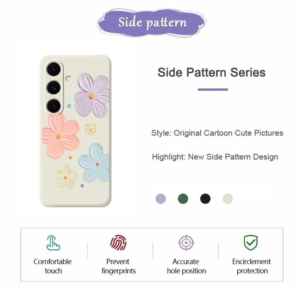 For Samsung Galaxy S26+ Case Four Color Flowers Pattern Printing Straight Edge TPU Phone Back Cover - Beige - 2