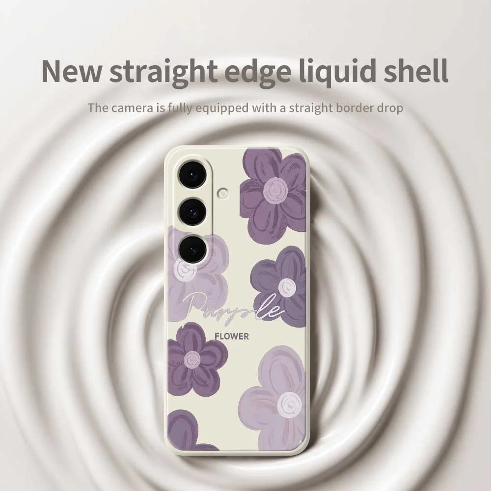 For Samsung Galaxy A37 5G Case Purple Flower Pattern Printing Straight Edge TPU Phone Back Cover - Beige - 3