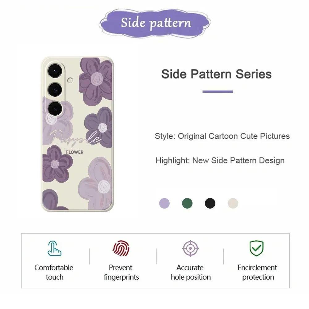 For Samsung Galaxy A57 5G Case Purple Flower Pattern Printing Straight Edge TPU Phone Back Cover - Beige - 2