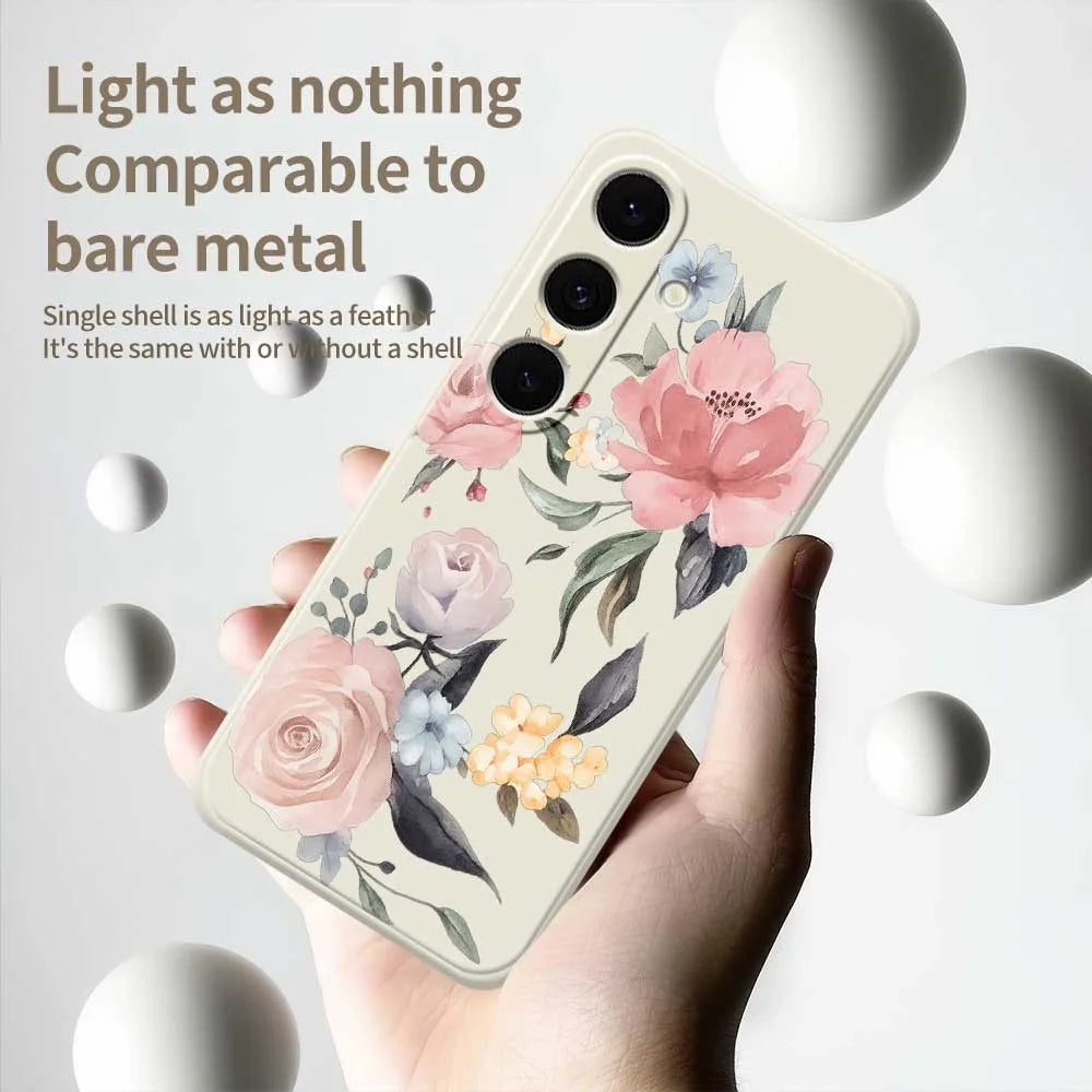 For Samsung Galaxy S26 Case Big Flowers Pattern Printing Straight Edge TPU Phone Back Cover - Beige - 4