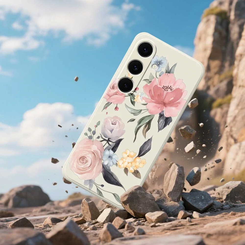 For Samsung Galaxy S26 Case Big Flowers Pattern Printing Straight Edge TPU Phone Back Cover - Beige - 6