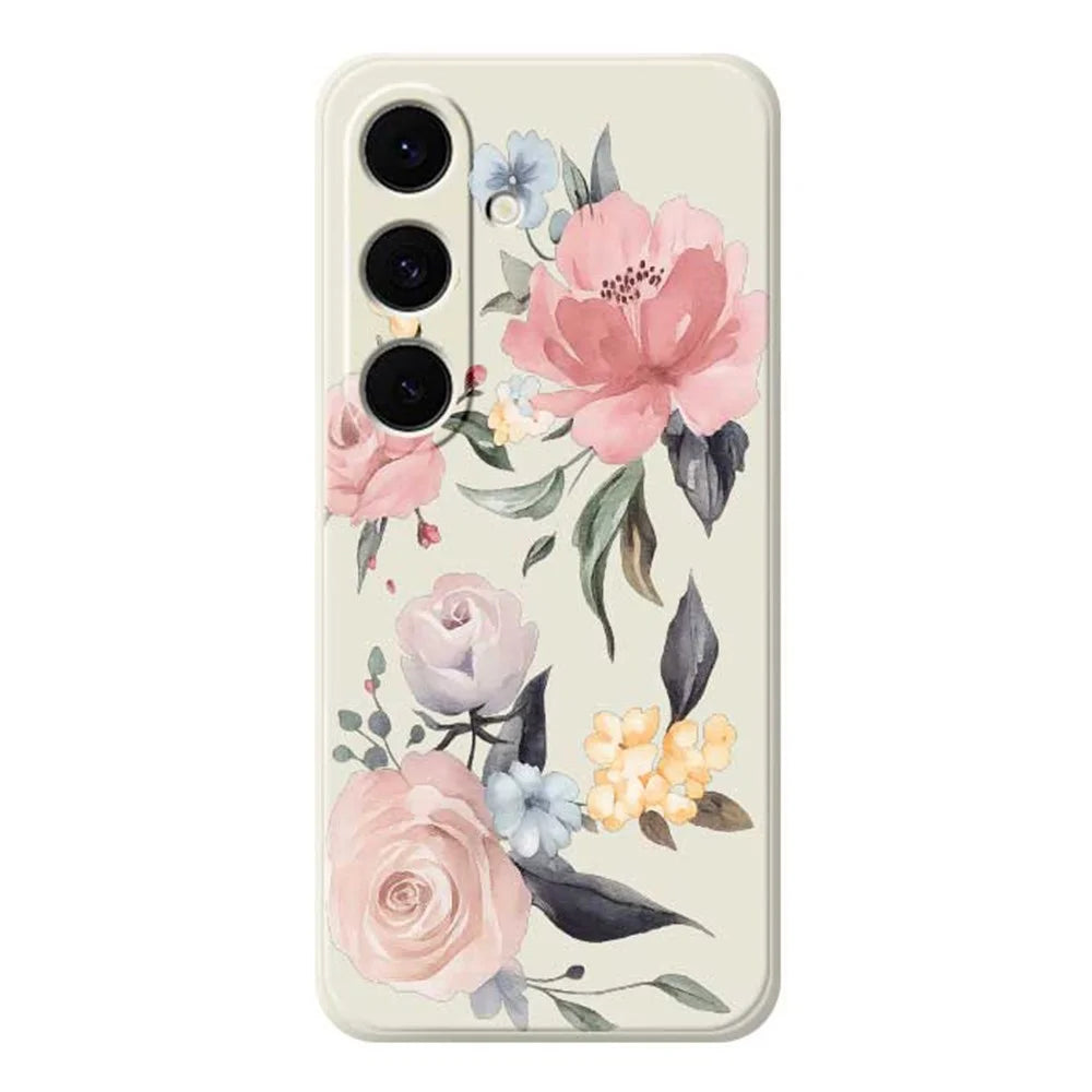For Samsung Galaxy S26+ Case Big Flowers Pattern Printing Straight Edge TPU Phone Back Cover - Beige - 1