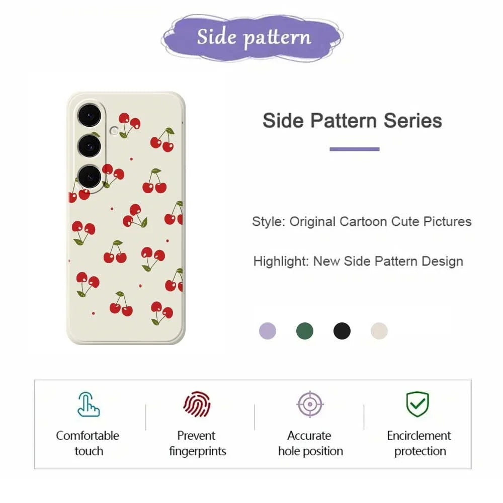 For Samsung Galaxy S26 Case Cherry Pattern Printing Straight Edge TPU Phone Back Cover - Beige - 2
