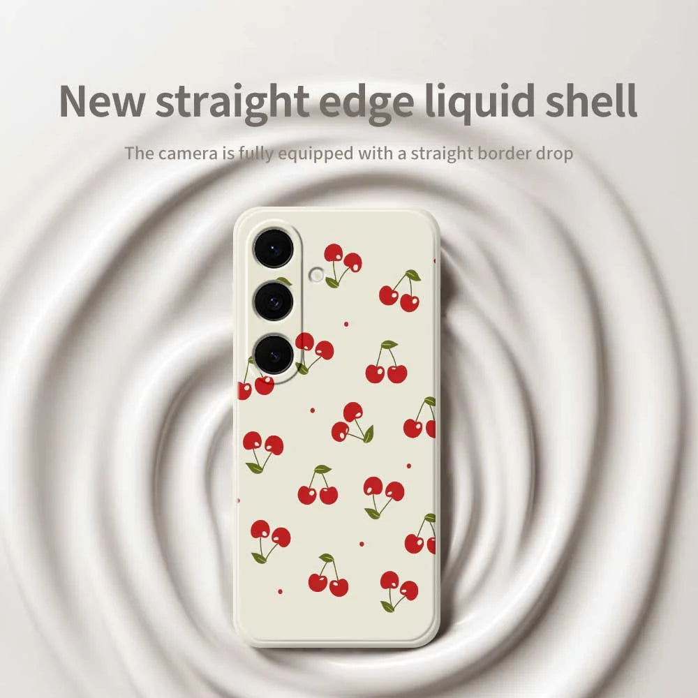 For Samsung Galaxy S26 Case Cherry Pattern Printing Straight Edge TPU Phone Back Cover - Beige - 3